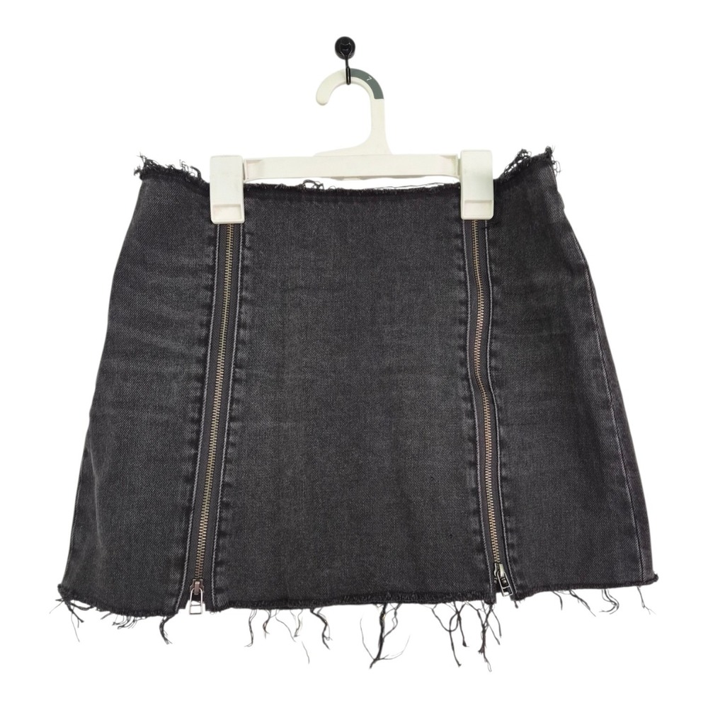 Boyish Black Denim Mini Skirt Size 28 Raw Hem Dual Zip Distressed Y2K Grunge